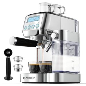 AMZCHEF Espresso Machine with LCD Display, 20 Bar Cappuccino Machines with Automatic Milk Frother for Home Gifts, Latte Coffee Maker with Dual Wall & Filters, Stainless Steel... AMZCHEF Espresso Machine with LCD Display, 20 Bar Cappuccino Machines with Automatic Milk Frother for Home Gifts, Latte Coffee Maker with Dual Wall & Filters, Stainless Steel...