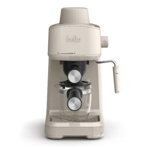 BELLA Steam Espresso Maker with Microfoam Wand, Removable Drip Tray & Dishwasher Safe Glass Carafe & Portafilters, Reusable 4 Cup Filter, Overheating & Overpressure Safety...
