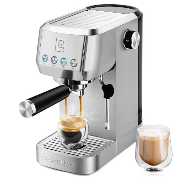 CASABREWS Espresso Machine 20 Bar, Stainless Steel Cappuccino & Latte Machine with Steam Frother for Home, 49oz Water Tank, Silver