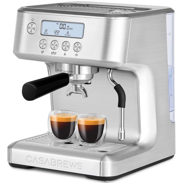 CASABREWS Espresso Machine with LCD Display, Powerful Milk Frother and Customizable Brewing Temperature, Provides Barista-Level Lattes and Cappuccinos
