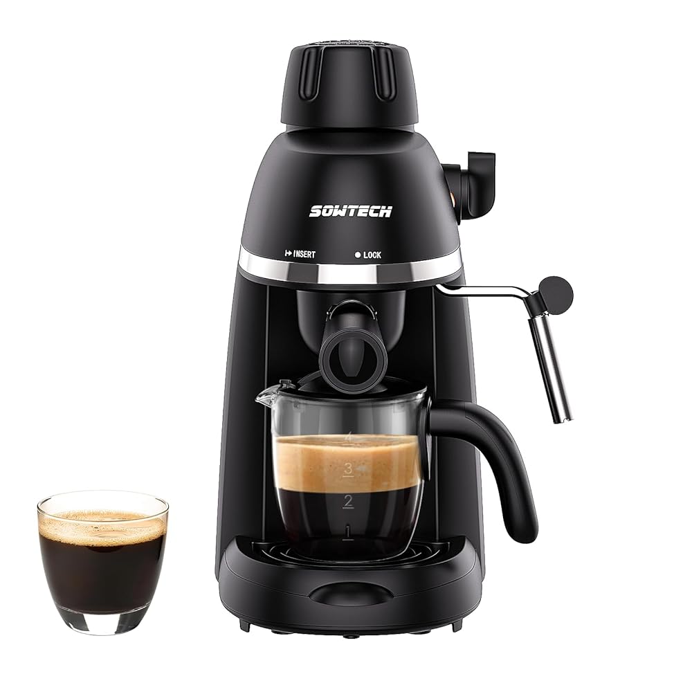 Coffee Machine, 3.5 Bar Espresso Cappuccino Machine with Milk Frother, 1-4 Cup Portable Coffee Maker for Latte, Cappuccino, 800W, Black
