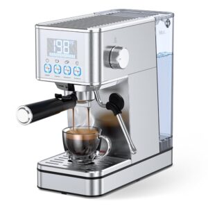 Espresso Machine, 20Bar Compact Stainless Espresso Maker, With Milk Frother Steam Wand, 57.5OZ Removable Water Tank, Displays Making Time & Water Temperature, Cold Brew &... Espresso Machine, 20Bar Compact Stainless Espresso Maker, With Milk Frother Steam Wand, 57.5OZ Removable Water Tank, Displays Making Time & Water Temperature, Cold Brew &...
