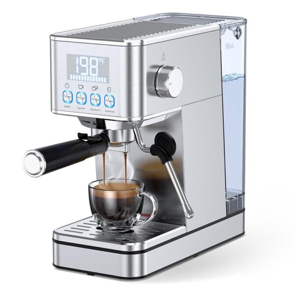Espresso Machine, 20Bar Compact Stainless Espresso Maker, With Milk Frother Steam Wand, 57.5OZ Removable Water Tank, Displays Making Time & Water Temperature, Cold Brew &...
