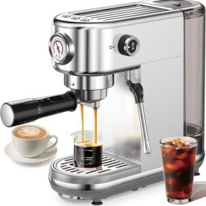 Espresso Machine with Milk Frother, 20 Bar High Pressure Professional Espresso Maker Automatic, Compact Stainless Steel Coffee Machine for Cappuccino, Latte, Gift for Coffee... Espresso Machine with Milk Frother, 20 Bar High Pressure Professional Espresso Maker Automatic, Compact Stainless Steel Coffee Machine for Cappuccino, Latte, Gift for Coffee...