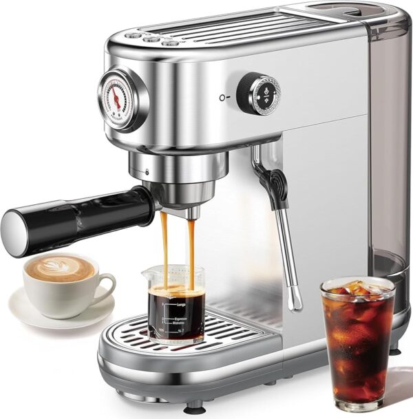 Espresso Machine with Milk Frother, 20 Bar High Pressure Professional Espresso Maker Automatic, Compact Stainless Steel Coffee Machine for Cappuccino, Latte, Gift for Coffee... Espresso Machine with Milk Frother, 20 Bar High Pressure Professional Espresso Maker Automatic, Compact Stainless Steel Coffee Machine for Cappuccino, Latte, Gift for Coffee...