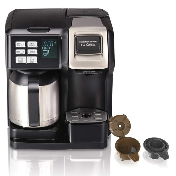 Hamilton Beach FlexBrew Trio 2-Way Coffee Maker, Compatible with K-Cup Pods or Grounds, Combo, Single Serve & Full 10c Thermal Pot, Black and Stainless Hamilton Beach FlexBrew Trio 2-Way Coffee Maker, Compatible with K-Cup Pods or Grounds, Combo, Single Serve & Full 10c Thermal Pot, Black and Stainless