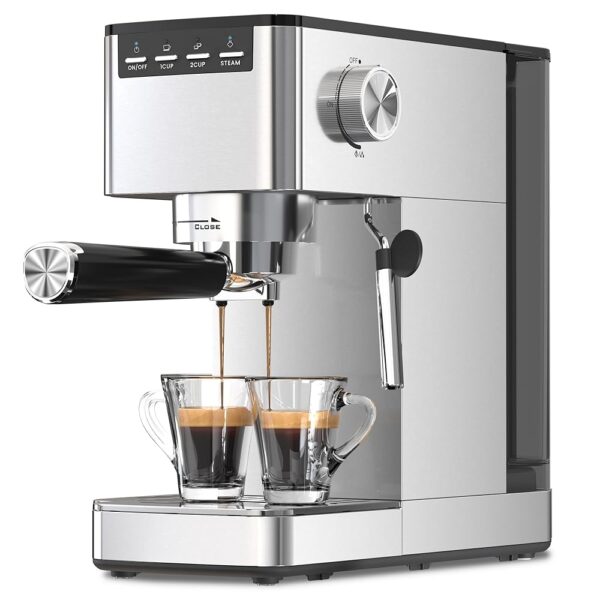 Kismile Espresso Machine 20 Bar, Espresso Maker with Milk Frother Steam Wand, Compact Cappuccino & Latte Machine with 40oz Removable Water Tank for Home, Stainless Steel