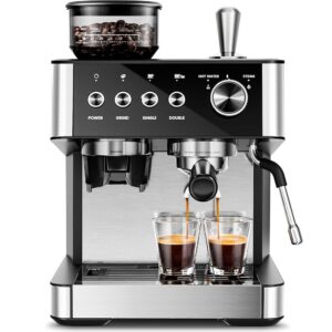 Kismile Espresso Machines with Grinder,20 Bar Professional Espresso Maker with Removable Water Tank,Milk Frother Steam Wand for Latte&Cappuccino,Ideal for Home/Office(BLACK)