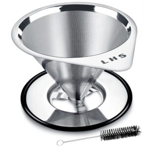 LHS Pour Over Coffee Dripper Stainless Steel Coffee Filter Metal Cone Filter Paperless Reusable Coffee Filter Single Cup Coffee Maker 1-2 Cup With Non-slip Cup Stand and... LHS Pour Over Coffee Dripper Stainless Steel Coffee Filter Metal Cone Filter Paperless Reusable Coffee Filter Single Cup Coffee Maker 1-2 Cup With Non-slip Cup Stand and...