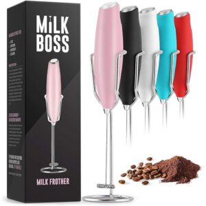 Milk Boss Powerful Milk Frother Handheld With Upgraded Holster Stand - Coffee Frother Electric Handheld Foam Maker - Milk Frother For Coffee, Lattes, Matcha & More - Electric... Milk Boss Powerful Milk Frother Handheld With Upgraded Holster Stand - Coffee Frother Electric Handheld Foam Maker - Milk Frother For Coffee, Lattes, Matcha & More - Electric...