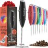 Powerful Handheld Milk Frother, Mini Milk Frother Wand, Battery Operated Stainless Steel Drink Mixer - Milk Frother Stand for Milk Coffee, Lattes, Cappuccino, Frappe, Matcha,...