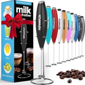 PowerLix Powerful Handheld Milk Frother With Stand Battery Operated Foam Maker Frother Wand For Coffee (A Black) (A Black) PowerLix Powerful Handheld Milk Frother With Stand Battery Operated Foam Maker Frother Wand For Coffee (A Black) (A Black)