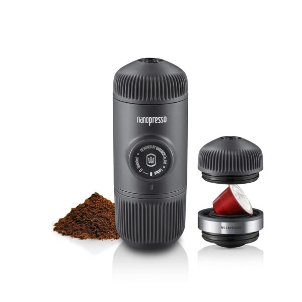 WACACO Nanopresso Portable Espresso Maker Bundled with NS Adapter, Compatible with NS Capsules and Ground Coffee, Manually Travel Coffee Machine Set, Perfect for Camping WACACO Nanopresso Portable Espresso Maker Bundled with NS Adapter, Compatible with NS Capsules and Ground Coffee, Manually Travel Coffee Machine Set, Perfect for Camping