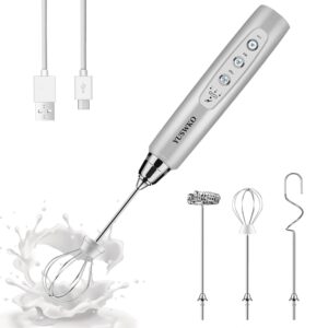 YUSWKO Rechargeable Milk Frother Handheld with 3 Heads, Silver Coffee Electric Whisk Drink Foam Mixer, Mini Hand Stirrer with 3 Speeds Adjustable for Latte, Cappuccino, Hot... YUSWKO Rechargeable Milk Frother Handheld with 3 Heads, Silver Coffee Electric Whisk Drink Foam Mixer, Mini Hand Stirrer with 3 Speeds Adjustable for Latte, Cappuccino, Hot...