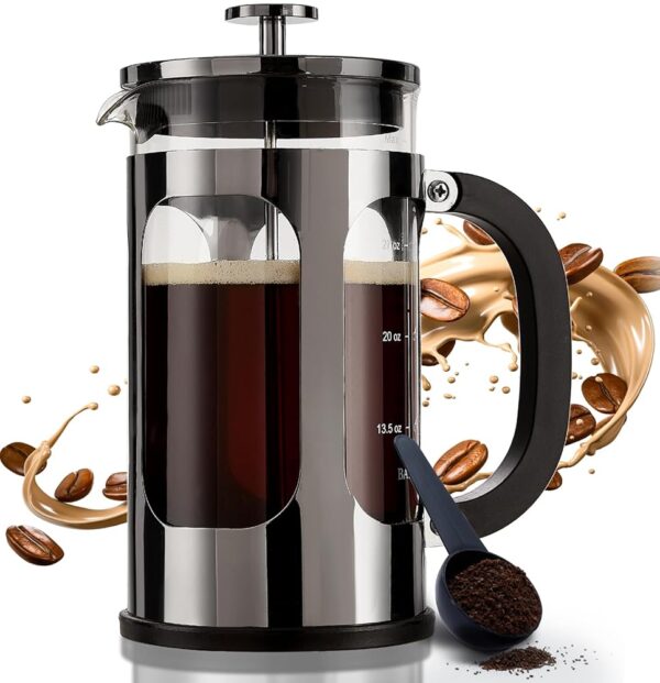 BAYKA French Press Coffee Maker 34 Ounce 1 Liter, Borosilicate Glass Stainless Steel Brewer, Large Portable Cold Brew Cafetera Teapot for Kitchen Travel Camping Coffee Bar... BAYKA French Press Coffee Maker 34 Ounce 1 Liter, Borosilicate Glass Stainless Steel Brewer, Large Portable Cold Brew Cafetera Teapot for Kitchen Travel Camping Coffee Bar...
