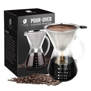 Bean Envy Pour Over Coffee Maker - 5 Cup Borosilicate Glass Carafe - Rust Resistant Stainless Steel Paperless Filter/Dripper - Includes Custom Silicone Sleeve Bean Envy Pour Over Coffee Maker - 5 Cup Borosilicate Glass Carafe - Rust Resistant Stainless Steel Paperless Filter/Dripper - Includes Custom Silicone Sleeve
