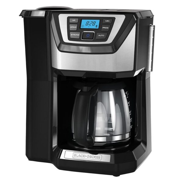 BLACK+DECKER 12-Cup Mill and Brew Coffee Maker, Automatic Grind and Brew Drip Coffee Machine, Programmable, Sneak-A-Cup, Reusable Filter. BLACK+DECKER 12-Cup Mill and Brew Coffee Maker, Automatic Grind and Brew Drip Coffee Machine, Programmable, Sneak-A-Cup, Reusable Filter.