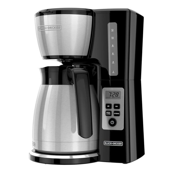 BLACK+DECKER 12 Cup Thermal Programmable Coffee Maker with Brew Strength and VORTEX Technology, Black/Steel BLACK+DECKER 12 Cup Thermal Programmable Coffee Maker with Brew Strength and VORTEX Technology, Black/Steel