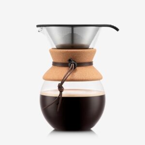 Bodum 34 Oz Pour Over Coffee Maker, High-Heat Borosilicate Glass with Reusable Stainless Steel Filter and Cork Grip - Made in Portugal Bodum 34 Oz Pour Over Coffee Maker, High-Heat Borosilicate Glass with Reusable Stainless Steel Filter and Cork Grip - Made in Portugal