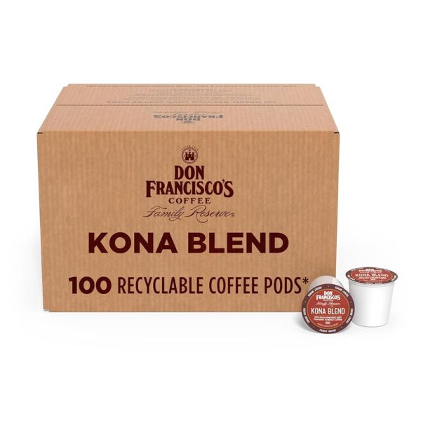 Don Francisco's Kona Blend Medium Roast Coffee Pods: 100 Count K-Cup Compatible, 10% Hawaiian, Single Serve for Keurig Brewers, Smooth Tropical Flavor, Recyclable through...