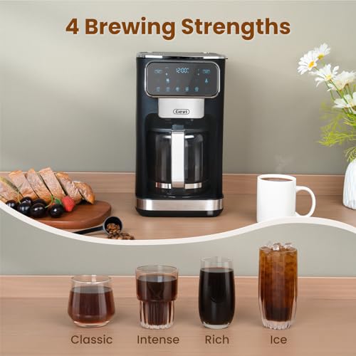 Gevi 12 Cup Drip Coffee Maker Review Programmable Touchscreen and Iced Coffee Features