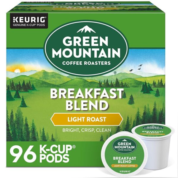 Green Mountain Coffee Roasters Breakfast Blend Single-Serve Keurig K-Cup Pods, Light Roast Coffee, 96 Count Green Mountain Coffee Roasters Breakfast Blend Single-Serve Keurig K-Cup Pods, Light Roast Coffee, 96 Count