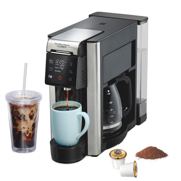 Hamilton Beach FlexBrew Advanced 5-in-1 Programmable 12 Cup Drip and Single Serve Hot & Iced Coffee Maker with Movable 60 oz. Water Reservoir, Use Pod Packs and Grounds, Fast... Hamilton Beach FlexBrew Advanced 5-in-1 Programmable 12 Cup Drip and Single Serve Hot & Iced Coffee Maker with Movable 60 oz. Water Reservoir, Use Pod Packs and Grounds, Fast...