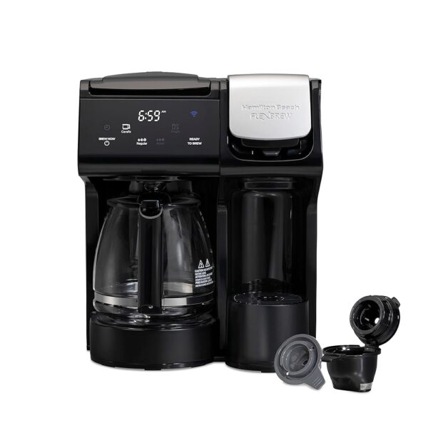 Hamilton Beach FlexBrew Trio 2-Way Coffee Maker, Compatible with K-Cup Pods or Grounds, Combination Single Serve & Full 12c Carafe, Removable Reservoir, Fast Brewing, Works with... Hamilton Beach FlexBrew Trio 2-Way Coffee Maker, Compatible with K-Cup Pods or Grounds, Combination Single Serve & Full 12c Carafe, Removable Reservoir, Fast Brewing, Works with...