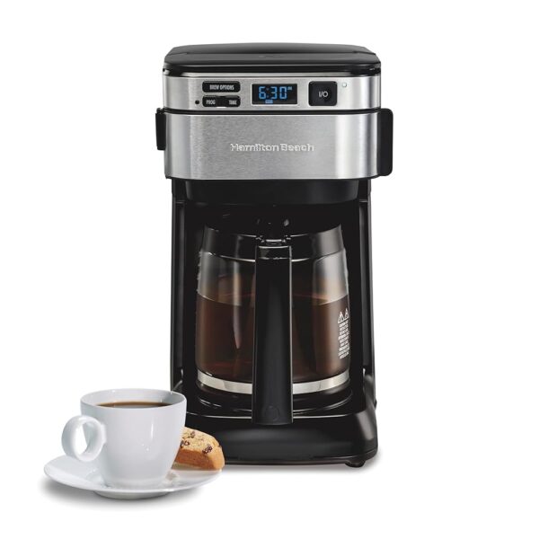 Hamilton Beach Programmable Drip Coffee Maker, 12 Cups, Front Access Easy Fill, Pause & Serve, 3 Brewing Options, Black (46310) Hamilton Beach Programmable Drip Coffee Maker, 12 Cups, Front Access Easy Fill, Pause & Serve, 3 Brewing Options, Black (46310)