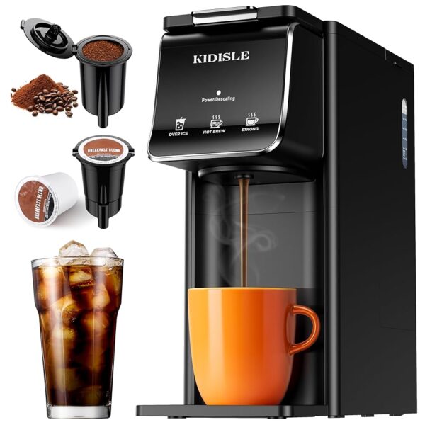 Hot & Iced Coffee Maker for K-Cups & Ground Coffee, Single-Serve Brewer with Bold Setting, Reusable Filter, Travel Mug Friendly, Compact & Quick Brew, Black Hot & Iced Coffee Maker for K-Cups & Ground Coffee, Single-Serve Brewer with Bold Setting, Reusable Filter, Travel Mug Friendly, Compact & Quick Brew, Black
