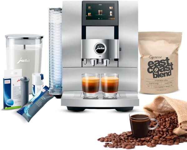 Jura Z10 Coffee Machine Aluminum White Bundle with Filter Cartridge Water Stabilizer, Milk System Cleaner Mini-Tabs, Cleaning Tablets, Milk Containers, and Blend Whole Bean... Jura Z10 Coffee Machine Aluminum White Bundle with Filter Cartridge Water Stabilizer, Milk System Cleaner Mini-Tabs, Cleaning Tablets, Milk Containers, and Blend Whole Bean...