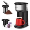 K Cup Coffee Maker, Single Serve coffee machine or Ground Coffee Machine 2 in 1, 6 to 14 Oz Brew Sizes, Mini One Cup Coffee Maker with Self cleaning Function, Fits Travel Mug,...