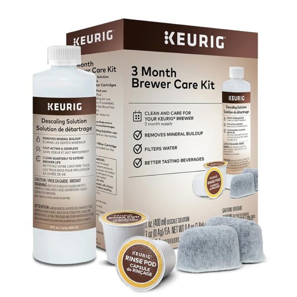 Keurig 3-Month Brewer Maintenance Kit Includes Descaling Solution, Water Filter Cartridges & Rinse Pods, Compatible Classic/1.0 & 2.0 K-Cup Coffee Makers, 7 Count Keurig 3-Month Brewer Maintenance Kit Includes Descaling Solution, Water Filter Cartridges & Rinse Pods, Compatible Classic/1.0 & 2.0 K-Cup Coffee Makers, 7 Count