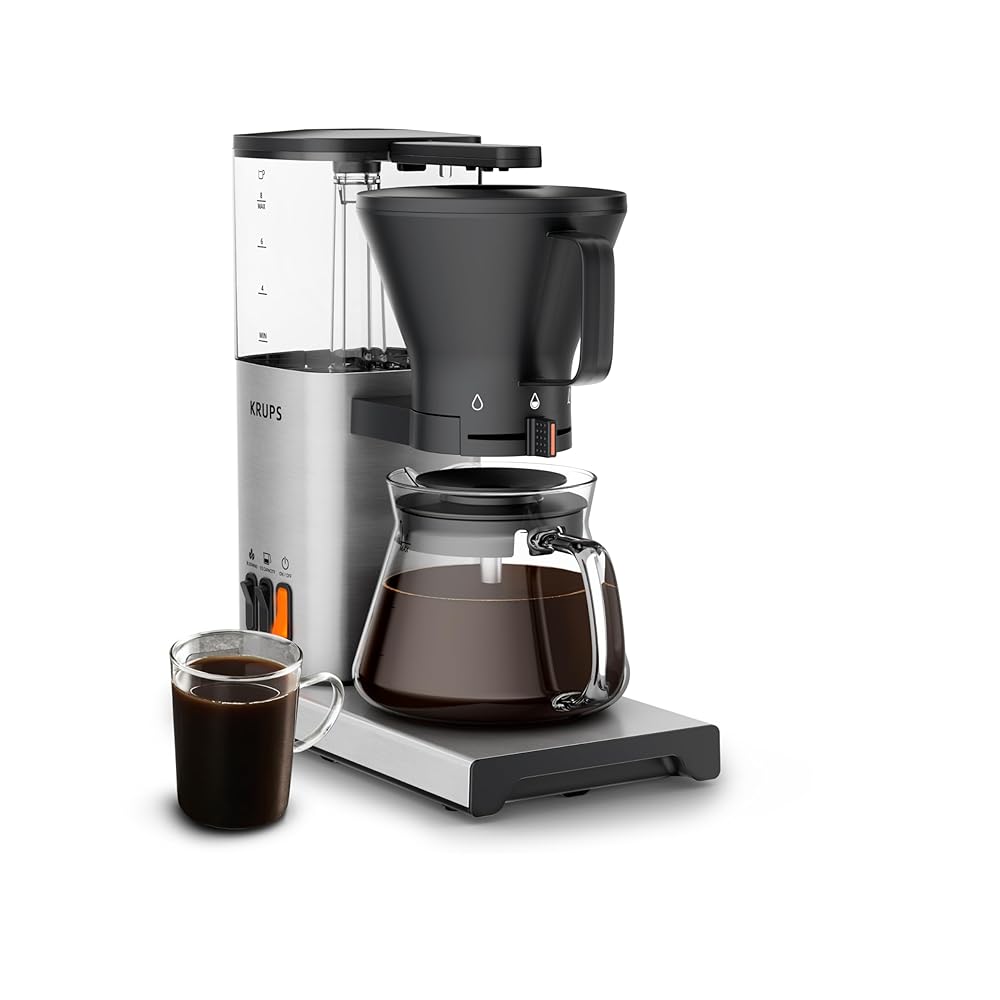 KRUPS Essential Brewer 8 Cup Drip Coffee Maker Machine SCA-Certified, Blooming Technology, Barista-Quality Precise Brewing, Stainless Steel Design and Aroma Tube, Easy to Clean...