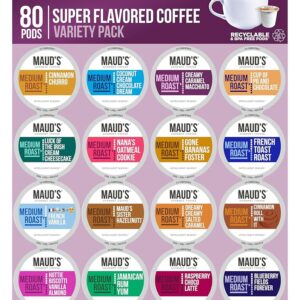 Maud's Super Flavored Coffee Pods Variety Pack, 80 ct, 16 Assorted Flavors, Medium Roast Flavored Coffee in Recyclable Single Serve Pods – 100% Arabica Coffee, Compatible with... Maud's Super Flavored Coffee Pods Variety Pack, 80 ct, 16 Assorted Flavors, Medium Roast Flavored Coffee in Recyclable Single Serve Pods – 100% Arabica Coffee, Compatible with...