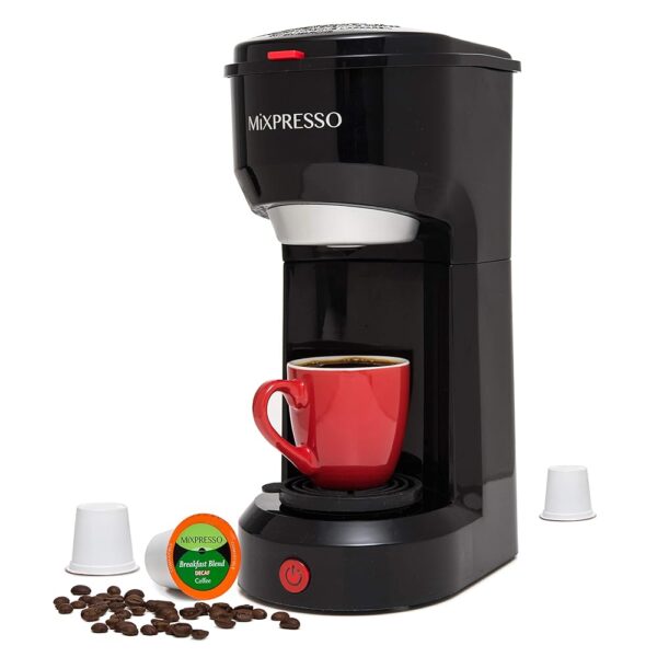 Mixpresso 2 in 1 Brewer Single Serve Coffee Maker for K Capsule and Ground Coffee, Single Cup Coffee Machine, Compact Size Mini Coffee Maker, Quick Brew Technology 14oz Black...