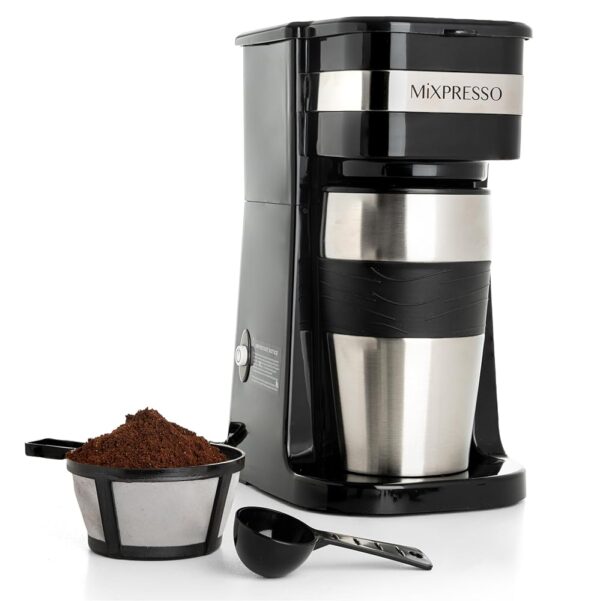 Mixpresso Personal Single Serve Coffee Maker & 14oz Travel Mug, Drip Small Coffee Maker & Tumbler, Auto Shut Off & Reusable Filter, Compatible with Coffee Grounds Mixpresso Personal Single Serve Coffee Maker & 14oz Travel Mug, Drip Small Coffee Maker & Tumbler, Auto Shut Off & Reusable Filter, Compatible with Coffee Grounds