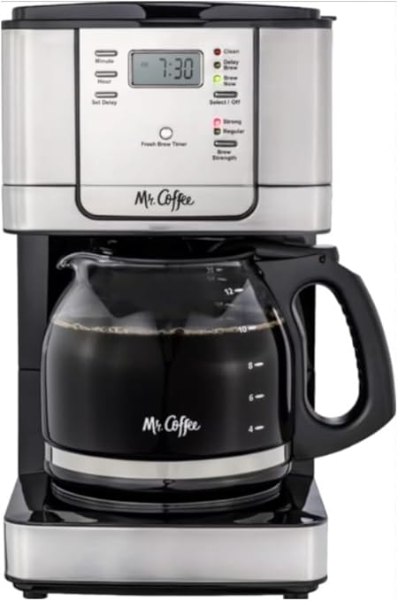 Mr. Coffee 12-Cup Programmable Digital Coffee Maker Brew Selector Stainless Steel Auto Cleaning Pause Grab-a-Cup Mr. Coffee 12-Cup Programmable Digital Coffee Maker Brew Selector Stainless Steel Auto Cleaning Pause Grab-a-Cup