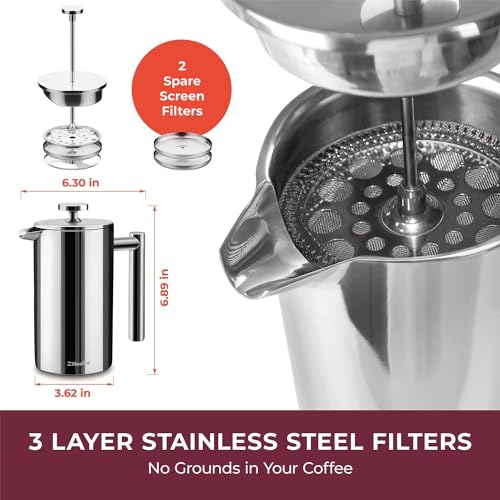 Mueller French Press Coffee Maker Review Durable Stainless Steel 20oz Heat Resistant