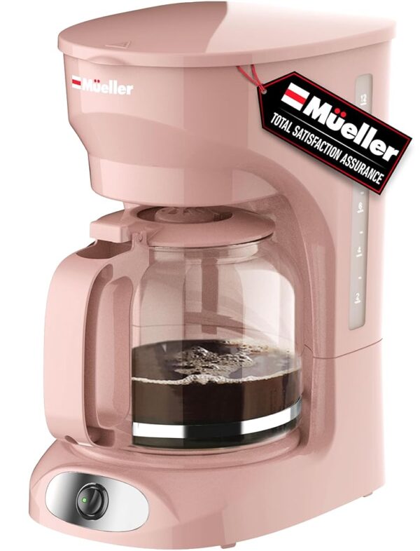MÜELLERHOME 12-Cup Drip Coffee Maker: Perfect for Home or Office, Borosilicate Carafe, Auto-Off, Reusable Filter, Anti-Drip, Keep-Warm Function, Clear Water Level Window, Pink