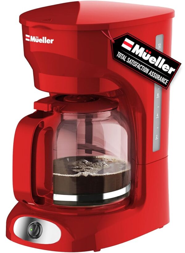 MÜELLERHOME 12-Cup Red Coffee Maker - Perfect for Home or Office, Borosilicate Carafe, Auto-Off, Reusable Filter, Anti-Drip, Keep-Warm Function, Clear Water Level Window, Red...
