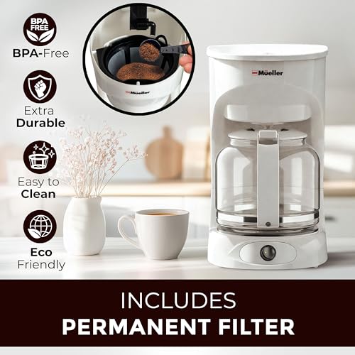 MÜELLERHOME DC-550x White Coffee Maker Review Durable 12-Cup Drip Machine Features