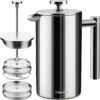 MuellerLiving French Press Coffee Maker 20oz, Stainless Steel French Press Coffee, 4 Filter Heat Resistant Double Insulated, Rust-Free, Food Grade, Dishwasher Safe Coffee Pot