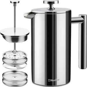 MuellerLiving French Press Coffee Maker 20oz, Stainless Steel French Press Coffee, 4 Filter Heat Resistant Double Insulated, Rust-Free, Food Grade, Dishwasher Safe Coffee Pot MuellerLiving French Press Coffee Maker 20oz, Stainless Steel French Press Coffee, 4 Filter Heat Resistant Double Insulated, Rust-Free, Food Grade, Dishwasher Safe Coffee Pot