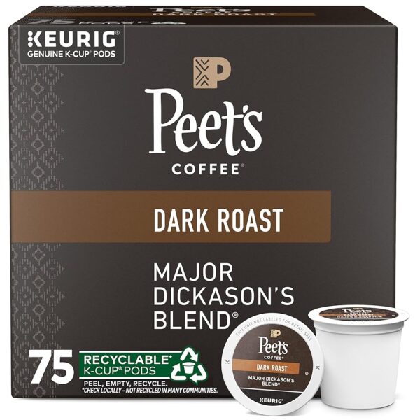 Peet's Coffee, Dark Roast Keurig K-Cup Pods - Major Dickason's Blend 75 Count (1 Box of 75 K-Cup Pods) Peet's Coffee, Dark Roast Keurig K-Cup Pods - Major Dickason's Blend 75 Count (1 Box of 75 K-Cup Pods)