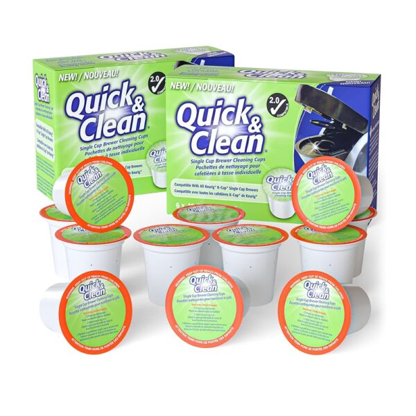 Quick & Clean [12-Pack] Keurig Cleaning Pods - K Cup Cleaner Pod For Keurig - 2.0 Coffee Machine Compatible, Removes Stains, Non-Toxic and Eco-Friendly