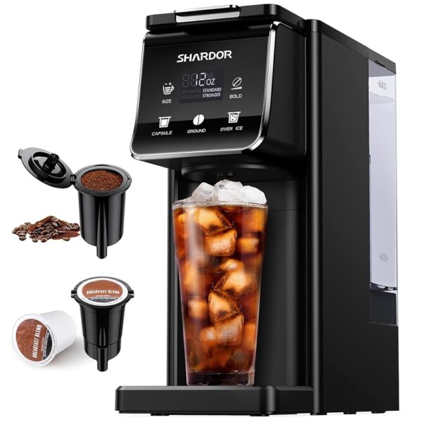SHARDOR Hot & Iced Coffee Maker With Bold Setting,Single Serve Coffee Maker For K Cup And Grounds，52 Oz Removable Water Tank,6-14 Oz Brew Sizes,One Cup Kcup Coffee Machine With...