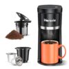 Small Single Serve Coffee Maker, Fast Brew One Cup Coffee Machine for K Cup and Grounds, 6 to 12 oz. Brew Sizes, Capsule Coffee Machine with Descaling Reminder and Viewing Tank,...