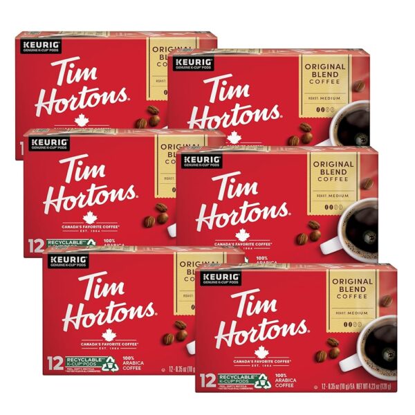 Tim Hortons Original Blend, Medium Roast Coffee, Single-Serve K-Cup Pods Compatible with Keurig Brewers, 72ct K-Cups, 12 Count (Pack of 6) Tim Hortons Original Blend, Medium Roast Coffee, Single-Serve K-Cup Pods Compatible with Keurig Brewers, 72ct K-Cups, 12 Count (Pack of 6)